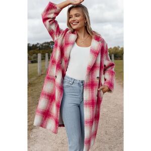 Petal & Pup Gianna Plaid Double Breasted Coat Pink Size Small Nwot